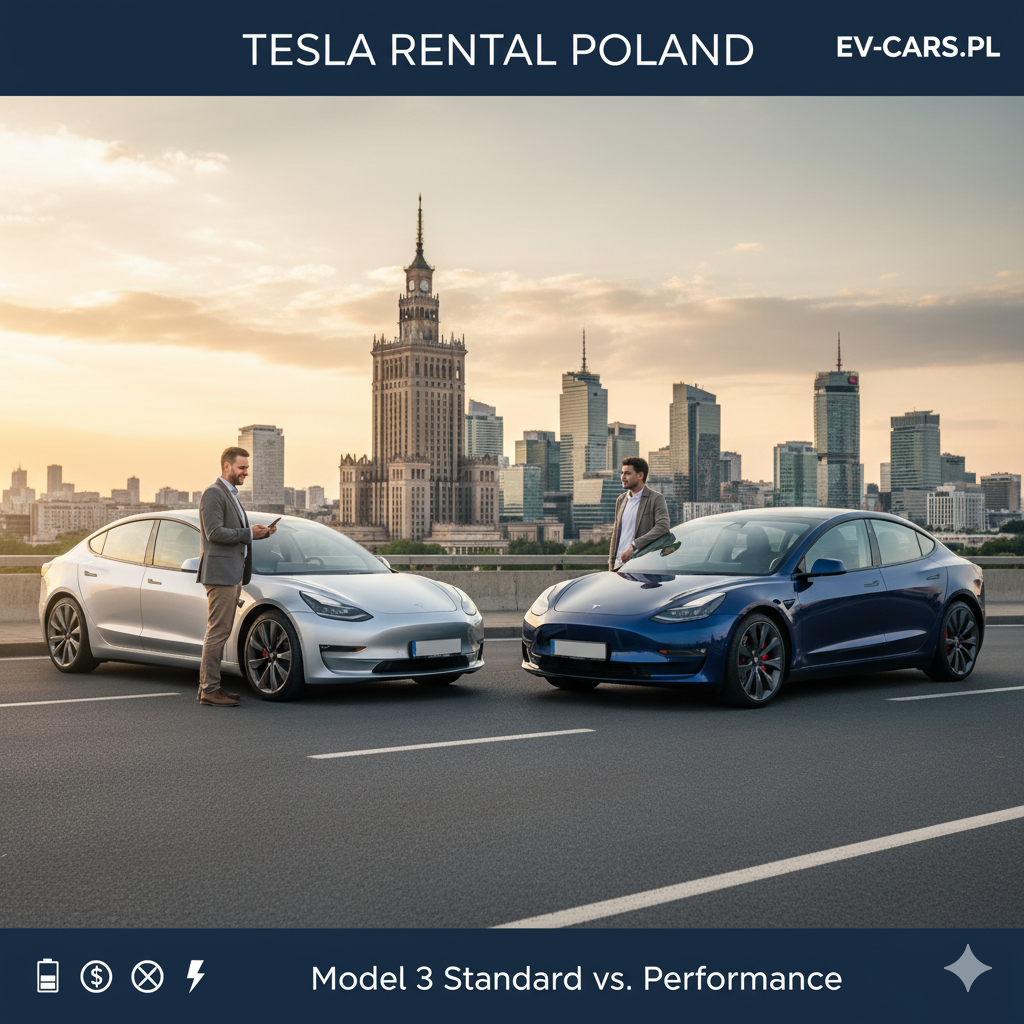 Tesla Model 3 Performance i Standard w wynajmie w Polsce. Luksusowy electric car hire dla obcokrajowców z odbiorem na lotnisku (Warsaw WAW, Kraków, Gdańsk) – EV-CARS.PL.